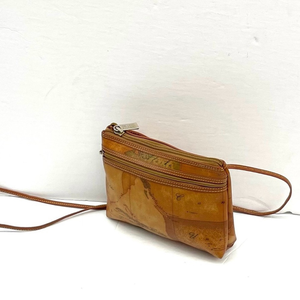 Alviero Martini | Small Brown Leather World Map Crossbody Purse